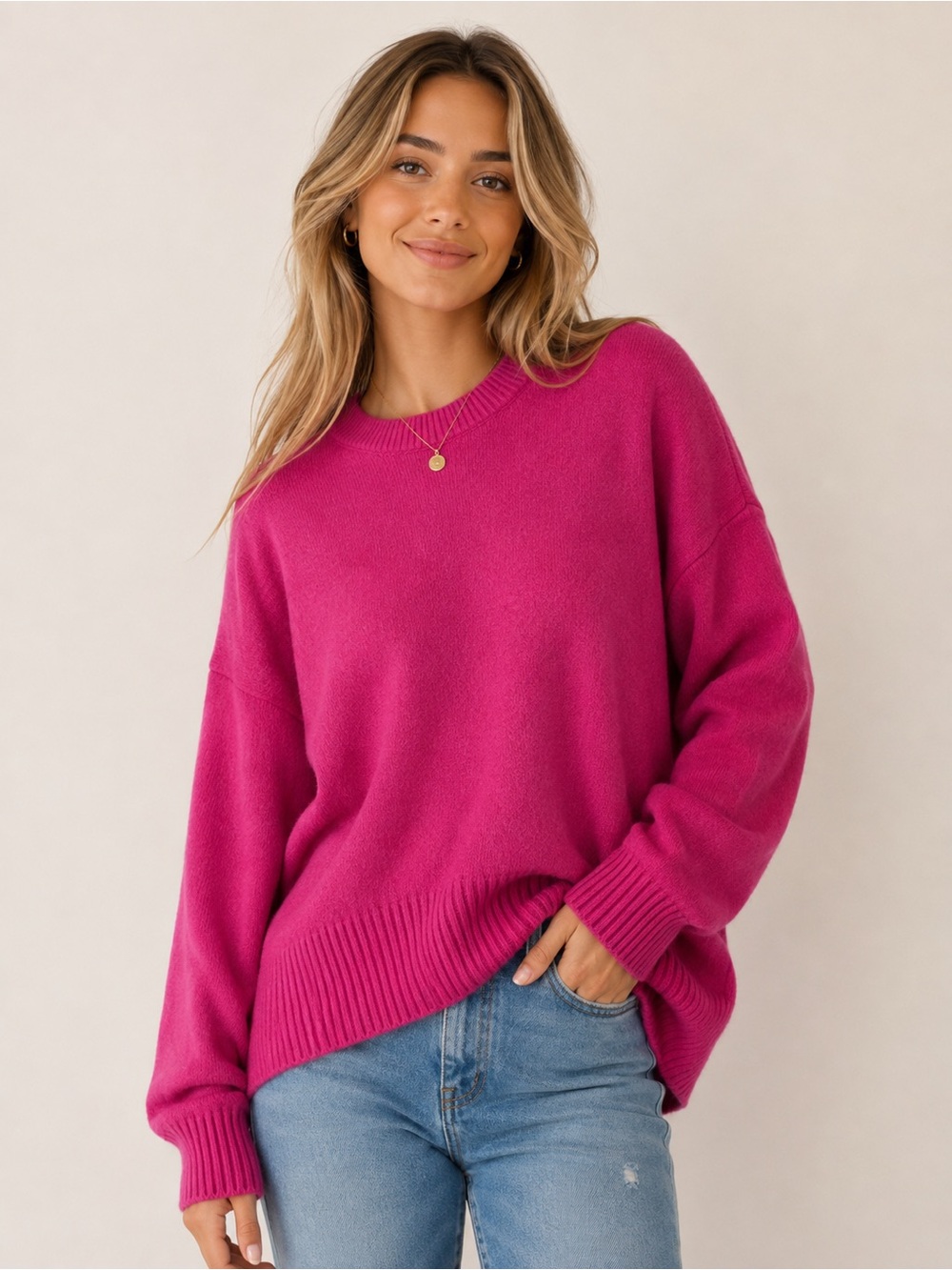 & Other Stories Paris Atelier Hot Pink Wool Blend Oversized Sweater Size L